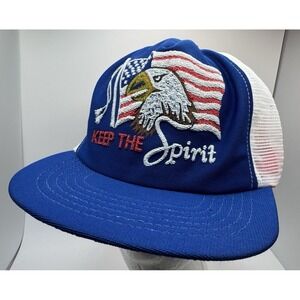 Vtg Keep The Spirit USA Bald Eagle American Flag Trucker Rope Hat Red White Blue